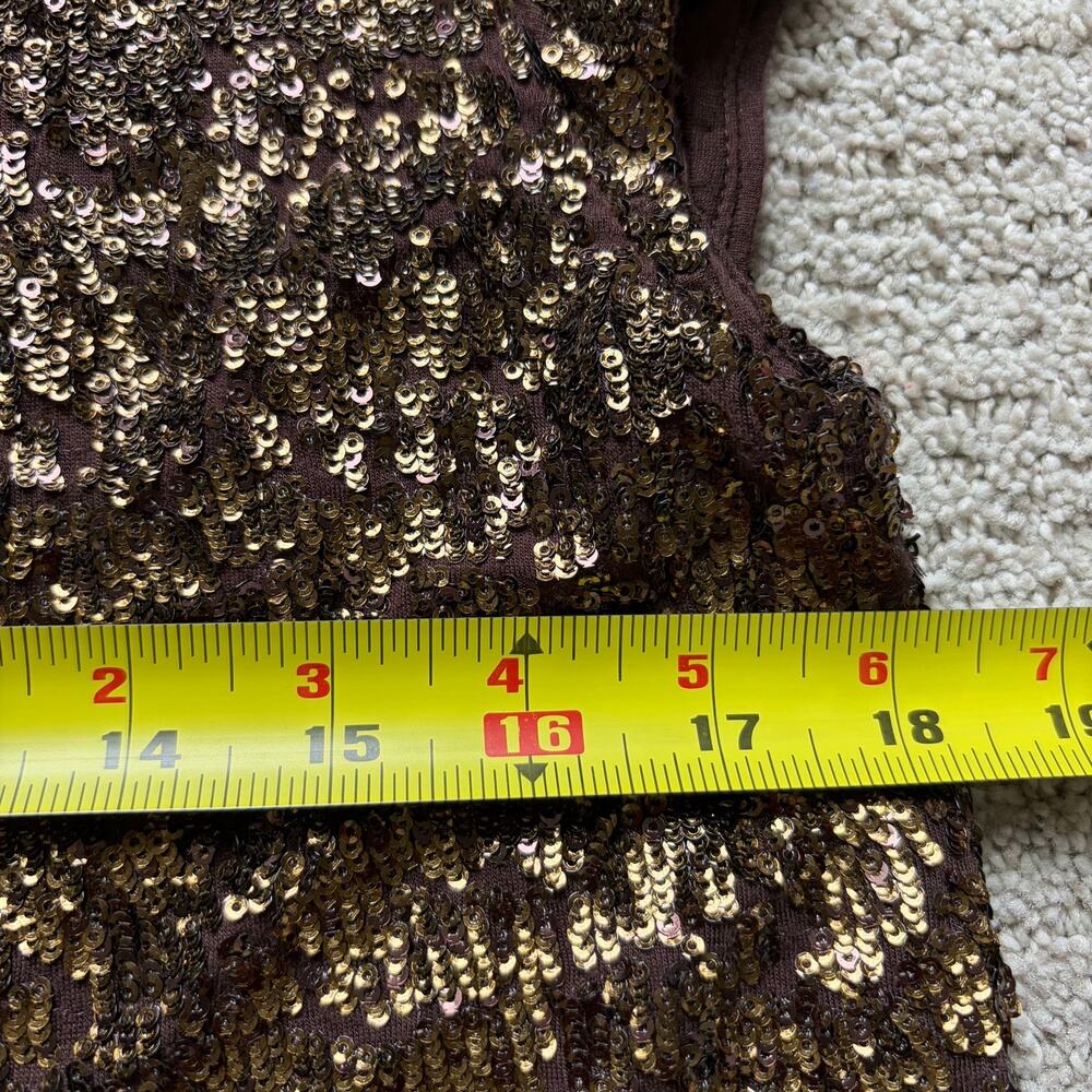 Alice + Olivia Chocolate Brown Sequin Top Short Sleeve Size M Sparkle Party - Picture 6 of 7